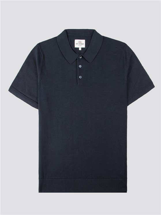 Navy Short Sleeve Knitted Polo